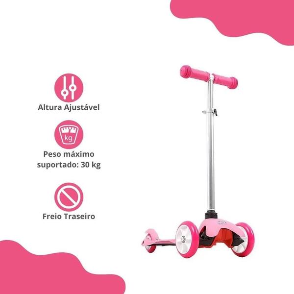 Imagem de Patinete Infantil Menina 3 Rodas Com Luz Led Best Suporta 30Kg Rosa Best Race