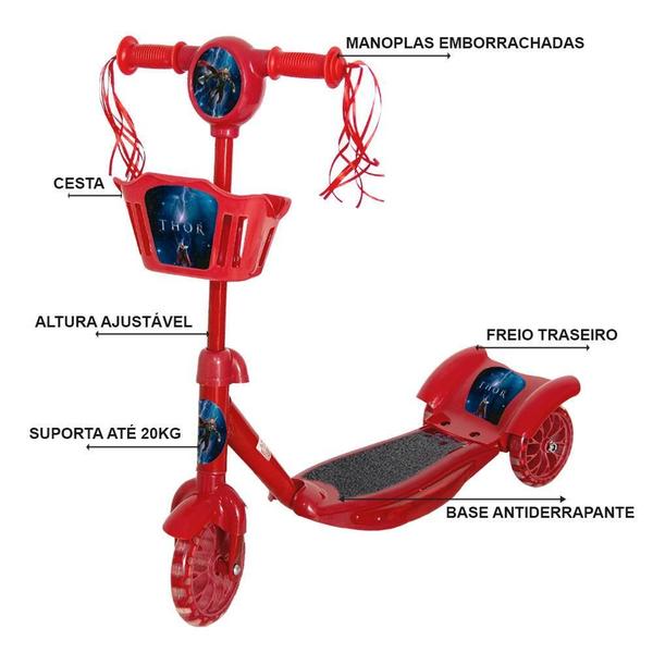 Imagem de Patinete Infantil Menino Thor Com 3 Rodinhas Luz E Som