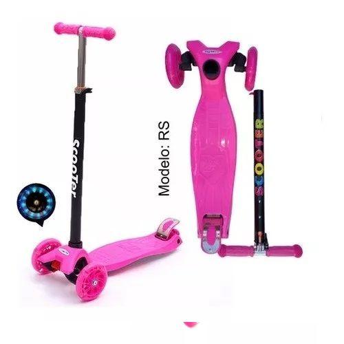 Imagem de Patinete Infantil Para Meninas Patinete 4 Rodas Com Led Regulável - Rosa