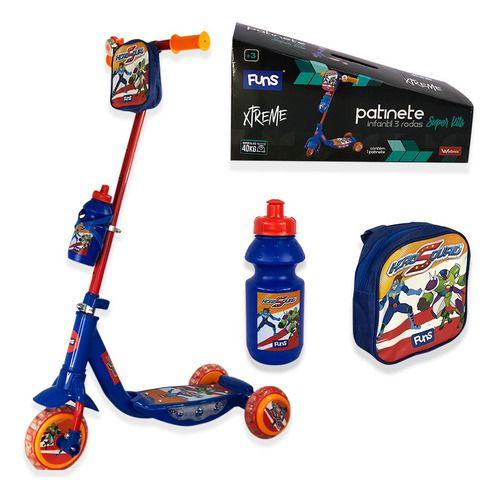 Imagem de Patinete Infantil Radical 3 Rodas Que Acendem Superkit Com Garrafinha + Bolsa e Buzina