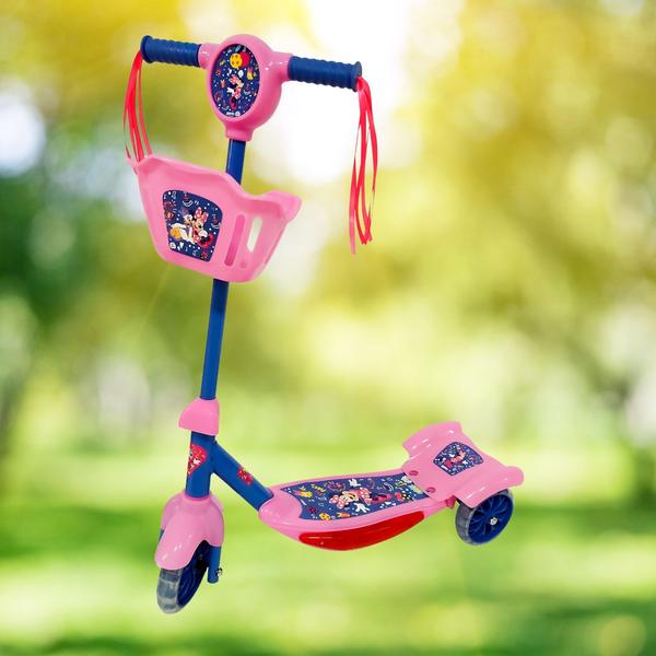 Imagem de Patinete Infantil Rosa Com Cesta 3 Rodas Luz Led e Som +3 Até 40kg Minnie Zippy Toys - 9041