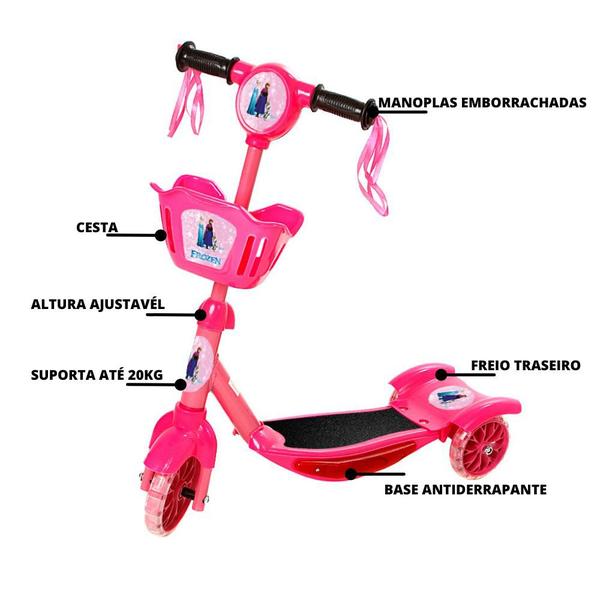 Imagem de Patinete Infantil Rosa da Frozen 3 Rodas Com Led e Som