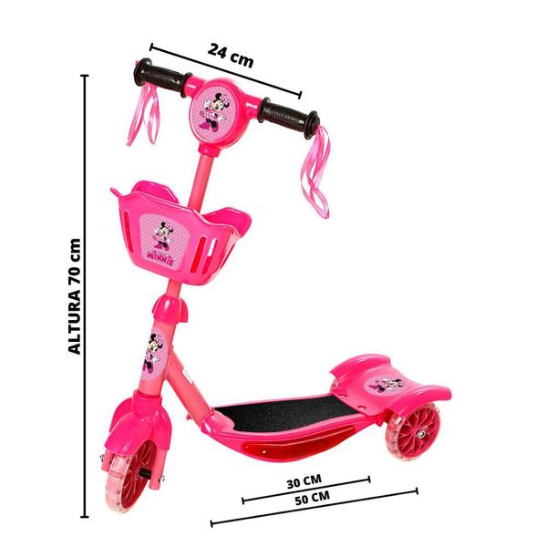 Imagem de Patinete Infantil Rosa da Minnie 3 Rodas Com Led e Som