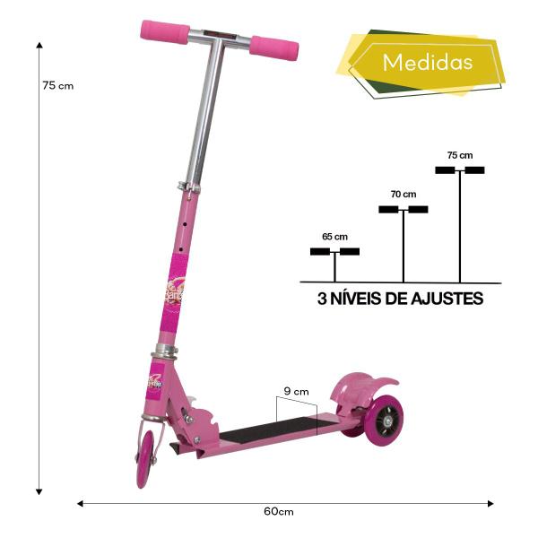 Imagem de Patinete Infantil Scooter Barbie Dobrável Resistente Rosa