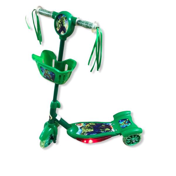 Imagem de Patinete Infantil Scooter Hulk Verde Musical Cesta Luzes 3 Rodas