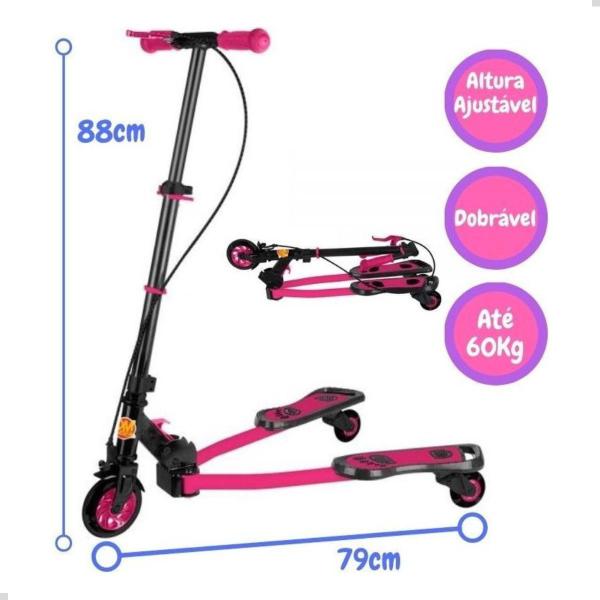 Imagem de Patinete Infantil Ski Trinete Frog Rosa Articulado 3 Rodas 60kg