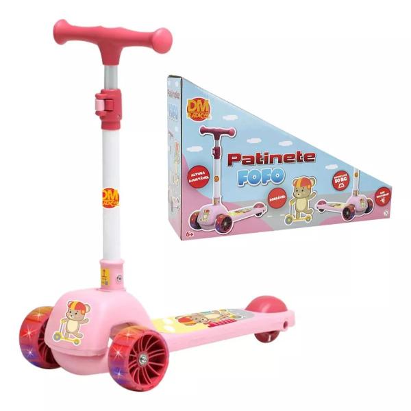 Imagem de Patinete Infantil Urso Rosa Dobravel Até 50kg Ajustavel Led