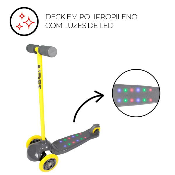 Imagem de Patinete Infantil Zumm Com Led 3 Rodas Cinza Modelo Dobrável Belfix Base Antiderrapante Super Resistente