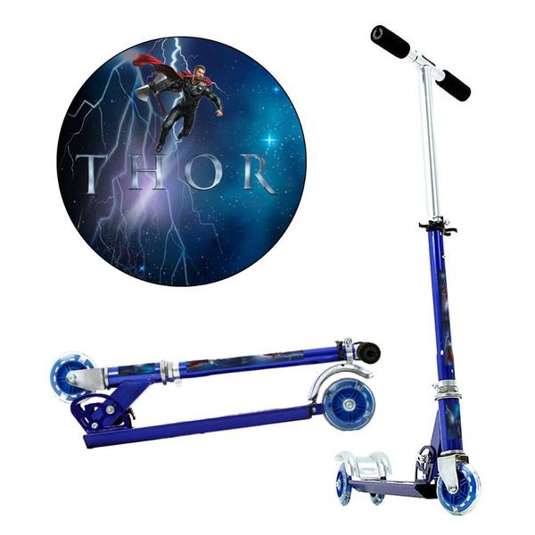 Imagem de Patinete Marvel Thor 3 Rodas Infantil Azul de Alumínio