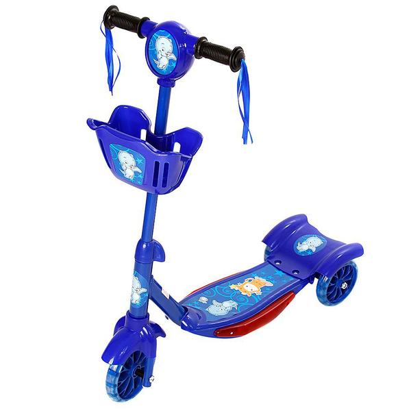 Imagem de Patinete Para Crianças Scooter 3 Rodas Brinquedo Infantil De Led E Som Menino Azul Modelo Com Cestinha Art Brink