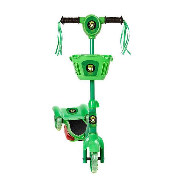 Imagem de Patinete Para Crianças Scooter 3 Rodas Brinquedo Infantil De Led E Som Menino Verde Modelo Ben 10 Com Cestinha Art Brink