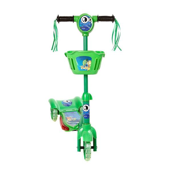 Imagem de Patinete Para Crianças Scooter 3 Rodas Brinquedo Infantil De Led E Som Menino Verde Modelo Com Cestinha Art Brink