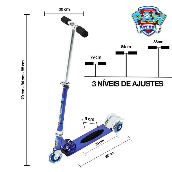 Imagem de Patinete Patrulha Canina 3 Rodas Infantil Azul de Alumínio