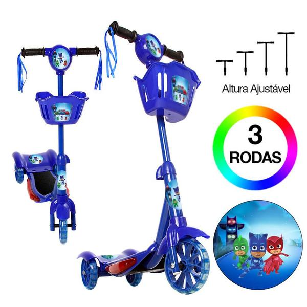 Imagem de Patinete Pj Masks 3 Rodas Brinquedo Criança Com Led