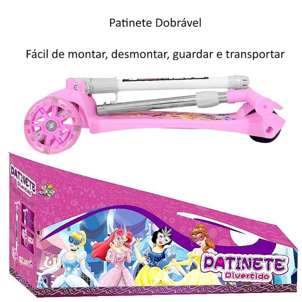 Imagem de Patinete Princesas Ajuste Altura 3 Rodas Luz Freio Até 45kg