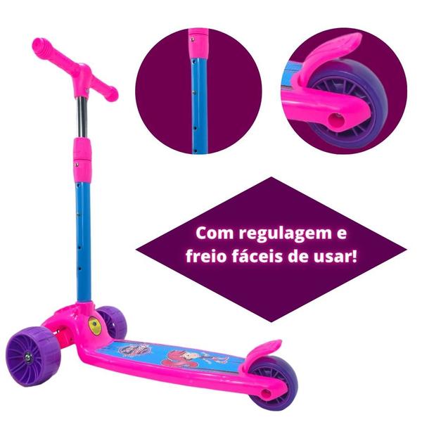 Imagem de Patinete Rosa Menina Infantil 3 Rodas Luz Led Feminino