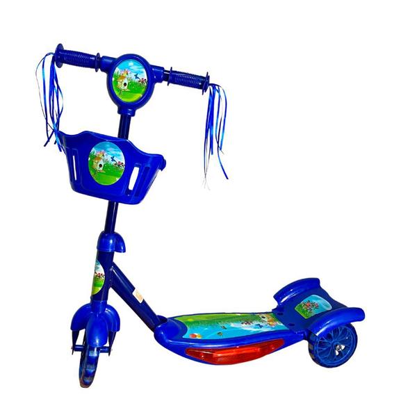 Imagem de Patinete Scooter Infantil Musical Azul Com Cestinha 3 Rodas Freio Com Luzes - Toy King