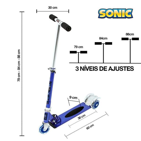 Imagem de Patinete Sonic Sega 3 Rodas Infantil Azul De Alumínio