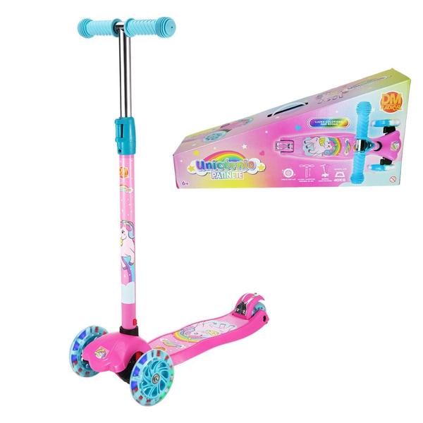 Imagem de Patinete Unicórnio Radical Trinete 3 Rodas Infantil com Luzes Led DM Toys DMR6865 Rosa