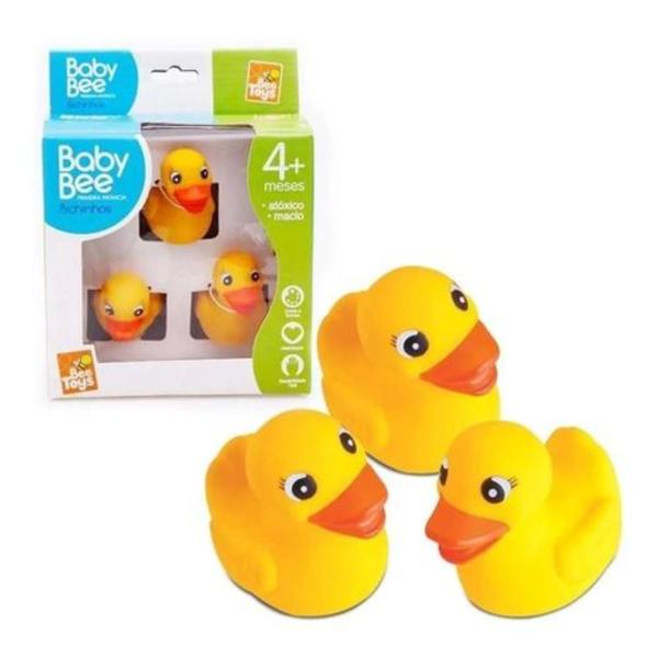 Imagem de Patinho 3 filhotes - p/ banheiras e piscina- 100% vinil - Bee Toys - Patinho de borracha