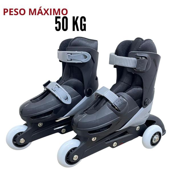 Imagem de Patins 3 rodas triline 2 em 1 infantil ajustável preto 27-30