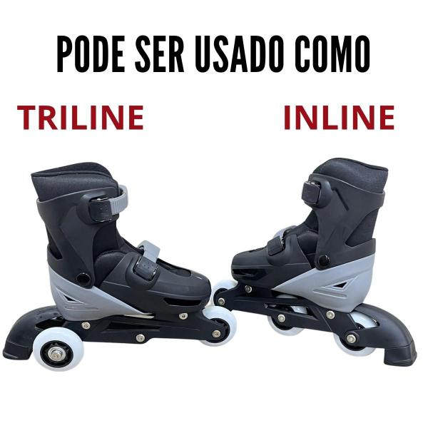 Imagem de Patins 3 rodas triline 2 em 1 infantil ajustável preto 27-30