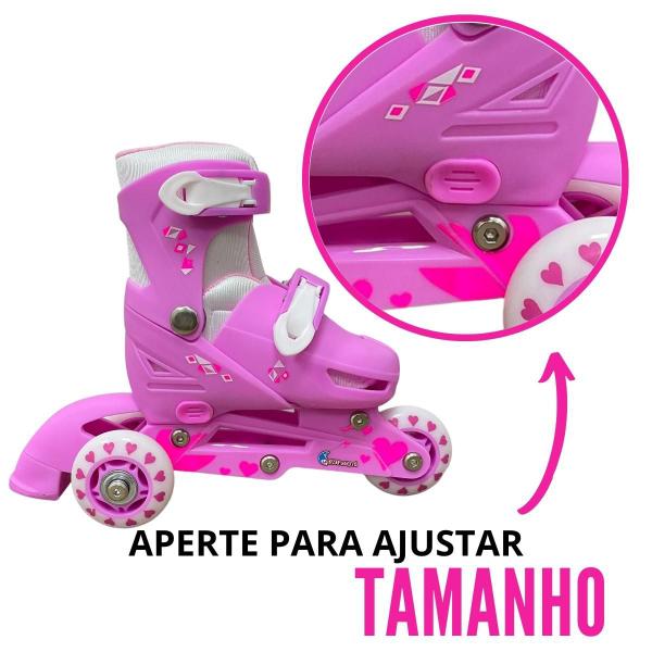 Imagem de Patins 3 rodas triline 2 em 1 infantil ajustável rosa 27-30