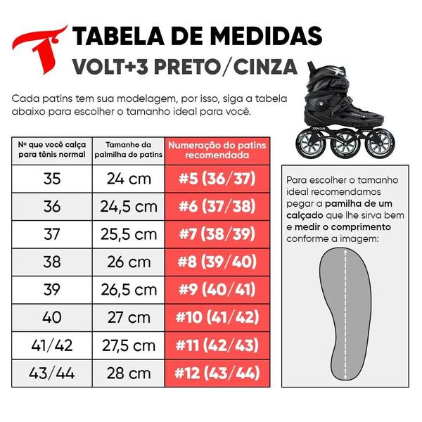 Imagem de Patins 3 Rodas Volt + 3 Preto/Cinza Traxart Freestyle