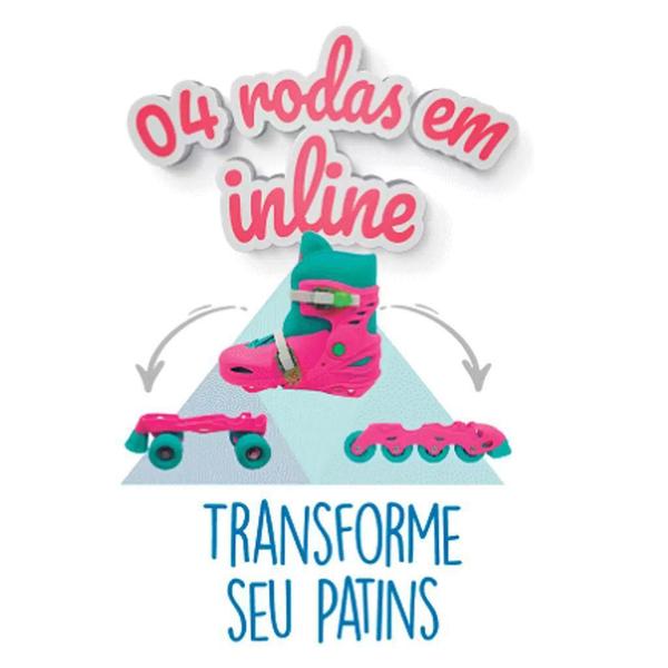 Imagem de Patins 4 Rodas 2 em1 Inline Kit Segurança 34 ao 37 Ajustável