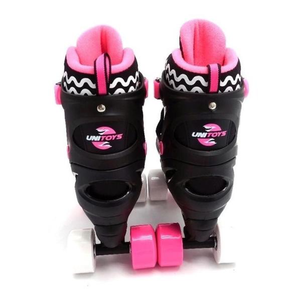 Imagem de Patins 4 Rodas Com Proteção Preto/Rosa 34/37 Unitoys 1513