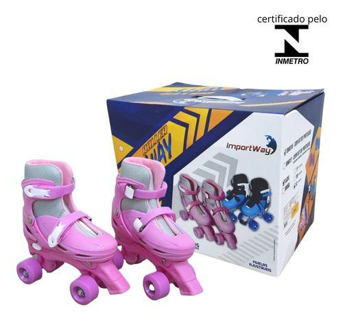 Imagem de Patins 4 Rodas Feminino Rosa Infantil Roller Ajustável 31 a 42 - P, M e G Importway