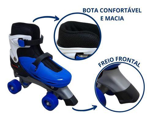 Imagem de Patins 4 Rodas Infantil Roller Ajustável Azul Com Inmetro P, M e G