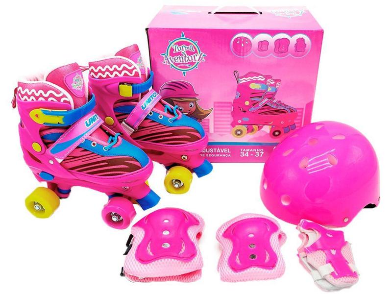 Imagem de Patins 4 Rodas Infantil Unitoys Quad Rosa - com Acessórios