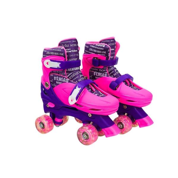 Imagem de Patins 4 rodas paralelas com luz ajustável do 31/34 Rosa - Unik Toys