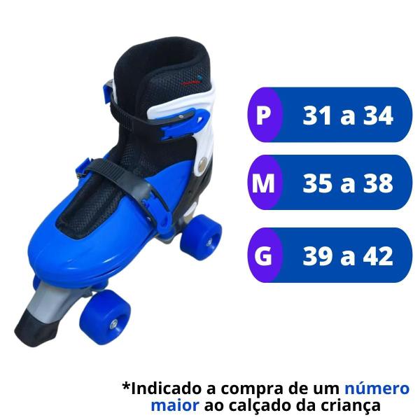 Imagem de Patins 4 rodas roller classic kit de proteção azul 39-42