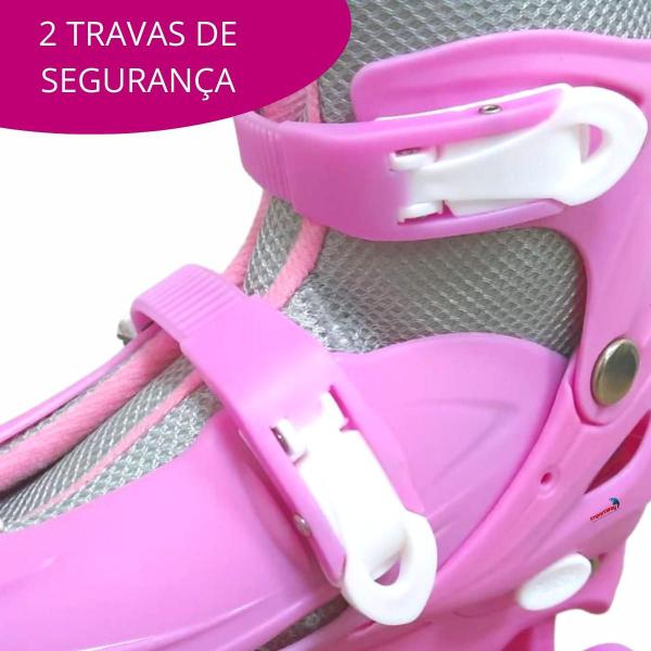 Imagem de Patins 4 rodas roller clássico ajustável G 39-42 rosa meina