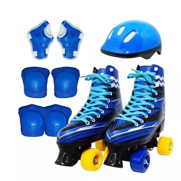 Imagem de Patins 4 Rodas Roller Classico Azul C/ Kit de Proteção 32/33 BW021AZ Importway 