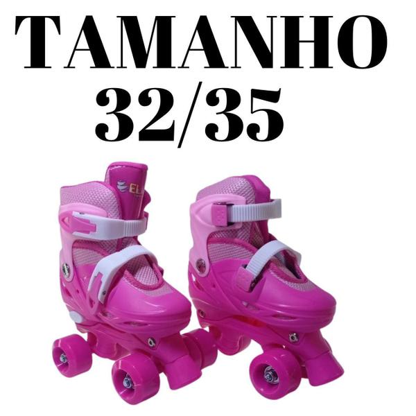 Imagem de Patins 4 Rodas Rosa Com Kit De Proteção Elite Tamanho:32/35