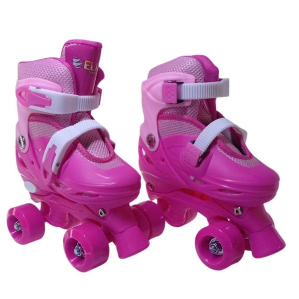 Imagem de Patins 4 Rodas Rosa Com Kit De Proteção Elite Tamanho:36/39