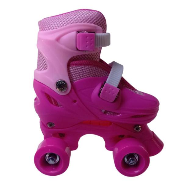 Imagem de Patins 4 Rodas Rosa Com Kit De Proteção Elite Tamanho:36/39