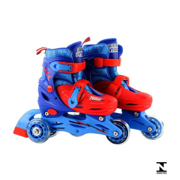 Imagem de Patins C/ Mochila + Kit de Proteção Best Race 4 Rodas Azul/Vermelho 28/31  - Bbr