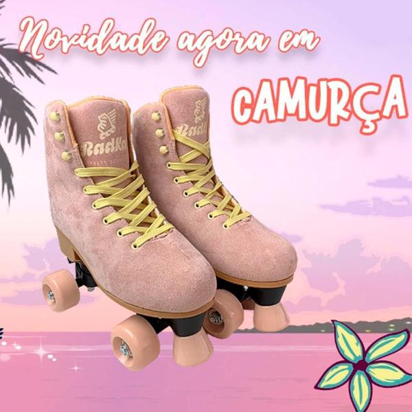 Imagem de Patins Camurça Ajustável Rosa 4 Rodas California 31 A 34