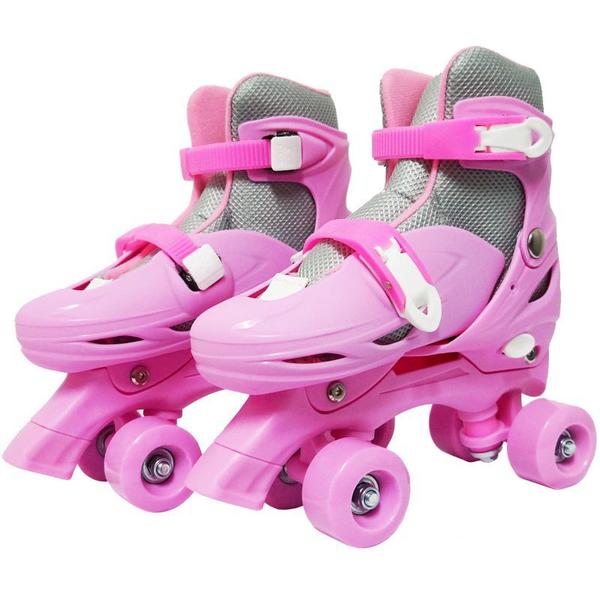 Imagem de Patins Clássico Quad 4 Rodas Roller + Acessórios Feminino Rosa Importway BW-017-R