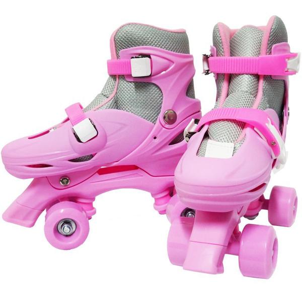 Imagem de Patins Clássico Quad 4 Rodas Roller + Acessórios Feminino Rosa Importway BW-017-R