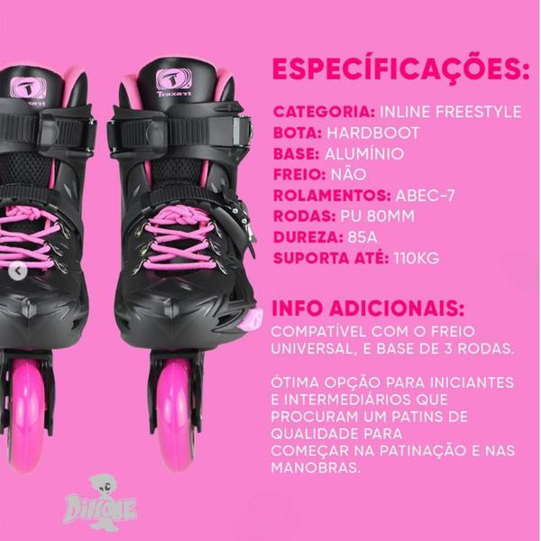 Imagem de Patins Feminino Freestyle Traxart Dynamix Rosa Urban abec 7