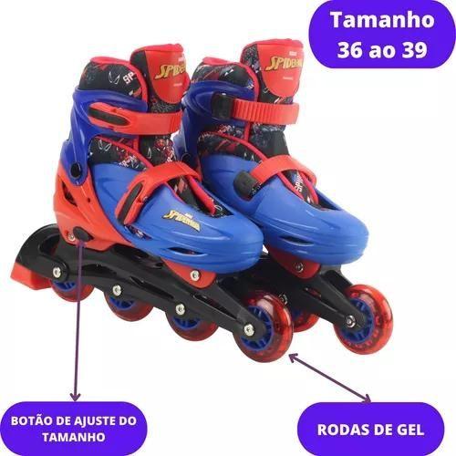 Imagem de Patins Homem Aranha Rodas Inline Gel 36 ao 39 C/ Kit Proteção - BBR