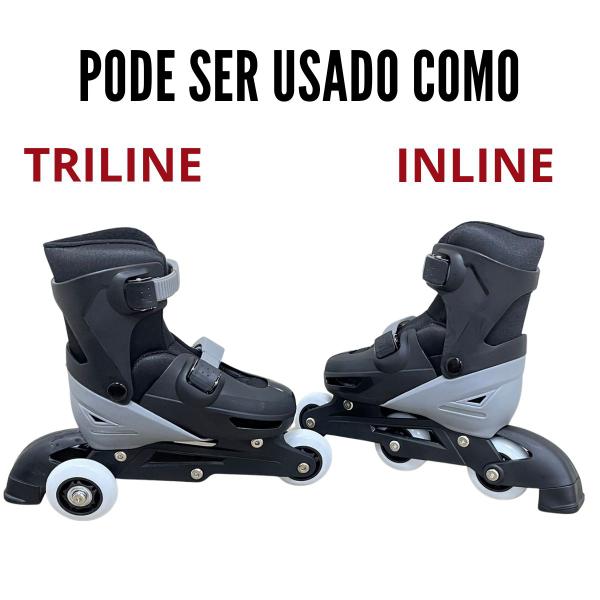 Imagem de Patins Infantil 2 Em 1 Triline ou Inline Ajustável 27 ao 34 + Kit Proteção