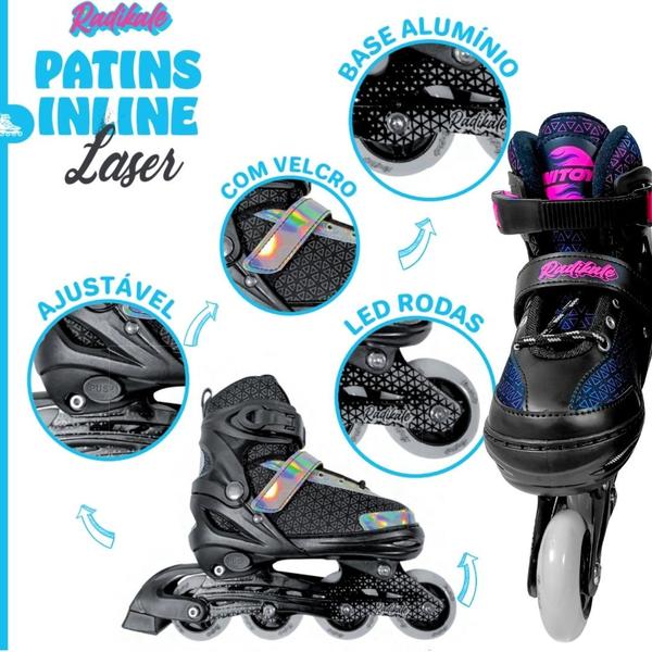 Imagem de Patins Infantil 4 Rodas Criança Menina Rosa Unitoys Led Luz