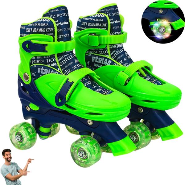 Imagem de Patins Infantil 4 Rodas de Gel com LED Quad Roller Tam. Ajustável 31 ao 34