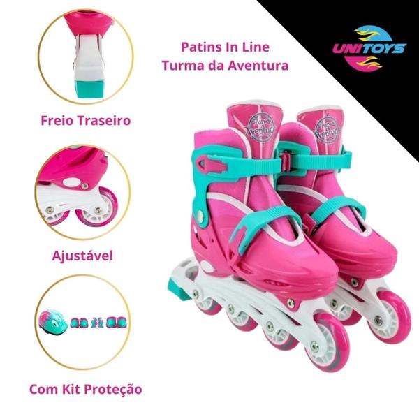 Imagem de Patins infantil 4 rodas inline com kit proteção completo turma da aventura - unitoys